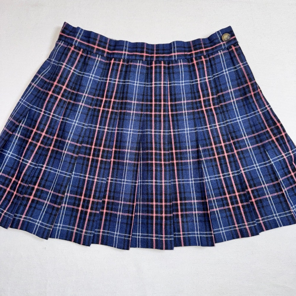 Simply Southern Womens Navy Pink Plaid Pleated Mini Skirt Size S Preppy School